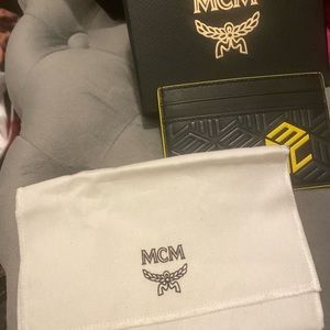 Mcm Card Wallet Black Gold Cubic Logo NWT box and dust bag included